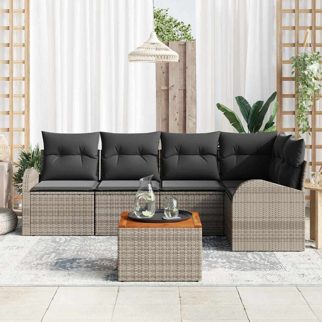 vidaXL 6-delige tuinset met kussens in het grijs van poly rattan en acacia