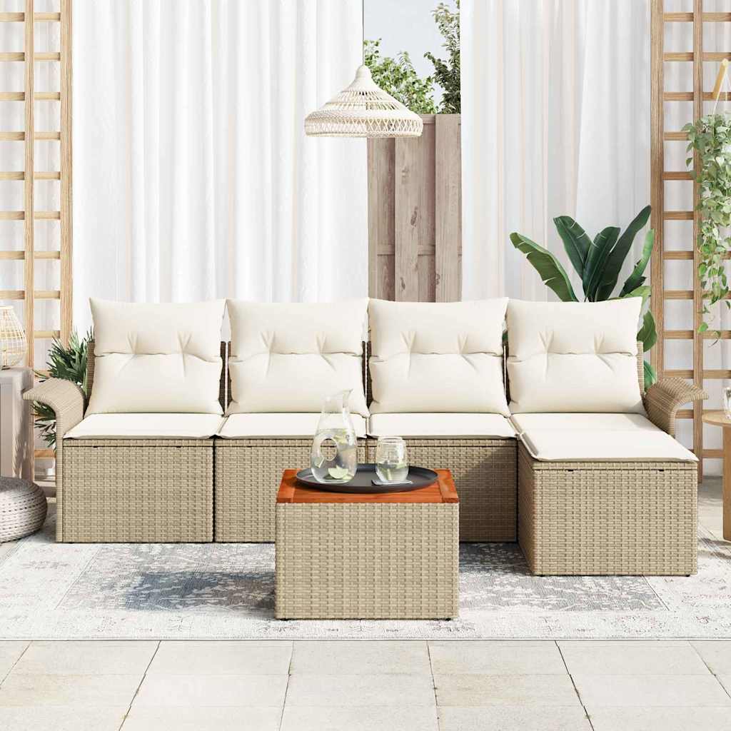 vidaXL 6-delige tuinsofa set met kussens in beige poly rattan en acacia