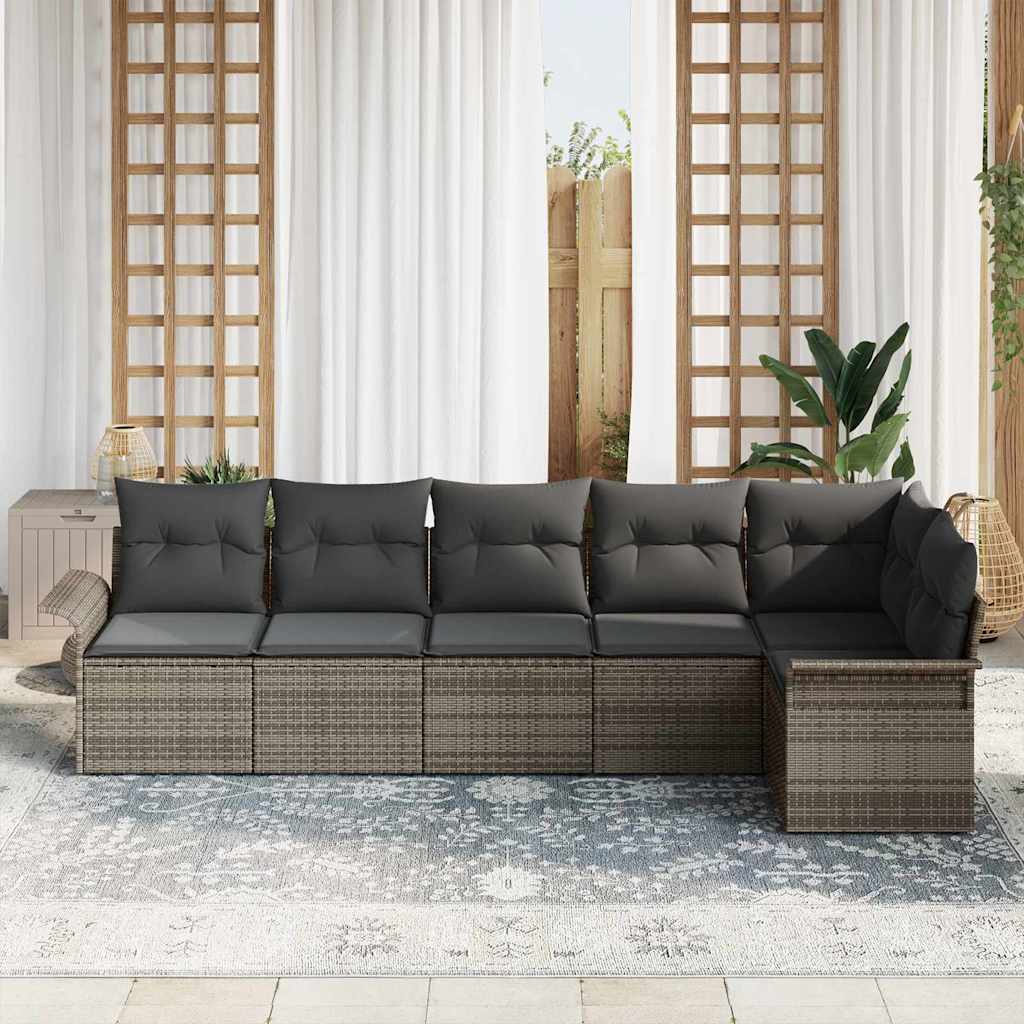 vidaXL 6-delige Tuinsalonset met Kussens – Grijs Poly Rattan