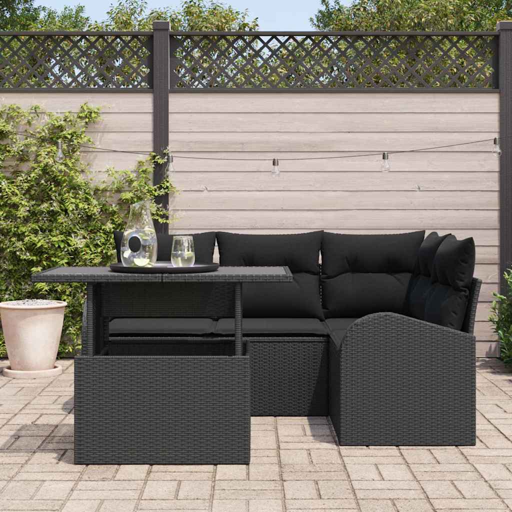 vidaXL 5-delige tuinset met kussens in zwart poly rattan