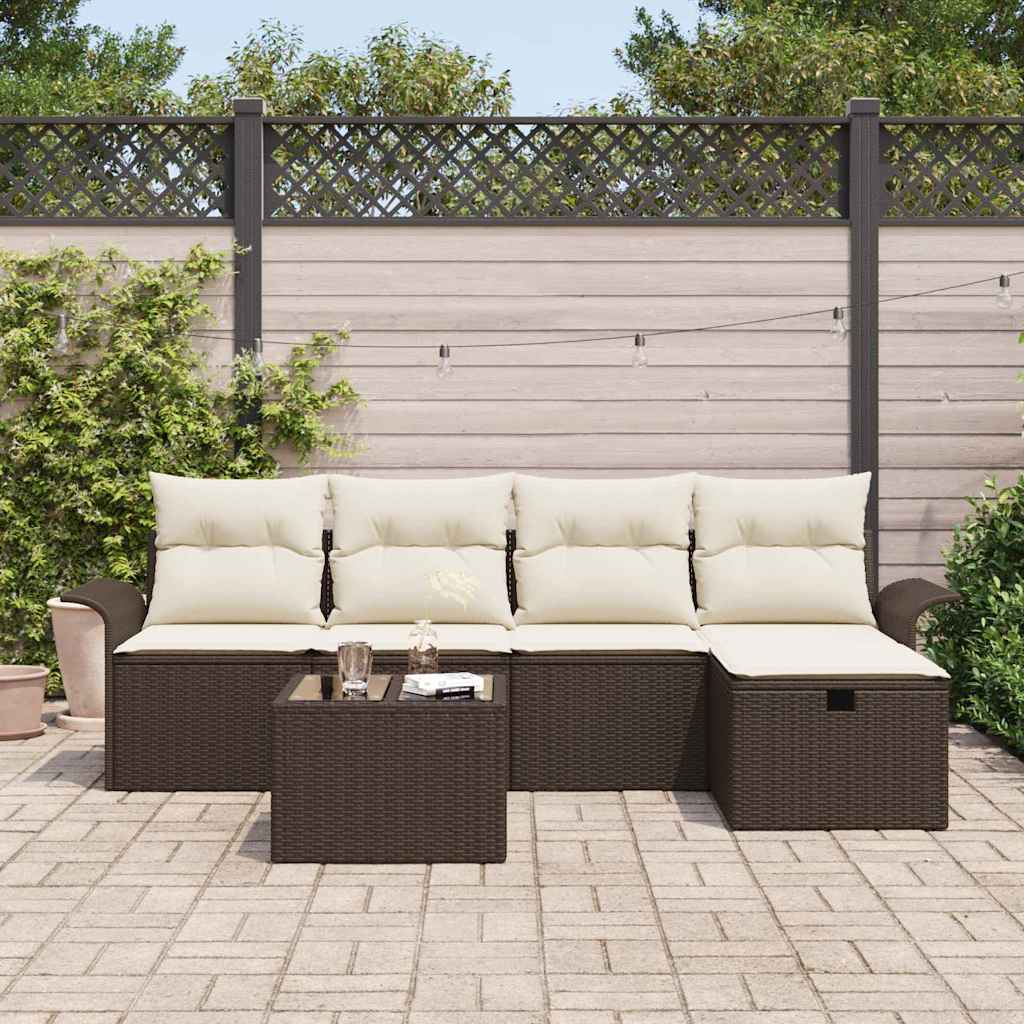 vidaXL 6-delige tuinbank set met kussens, bruine poly rattan