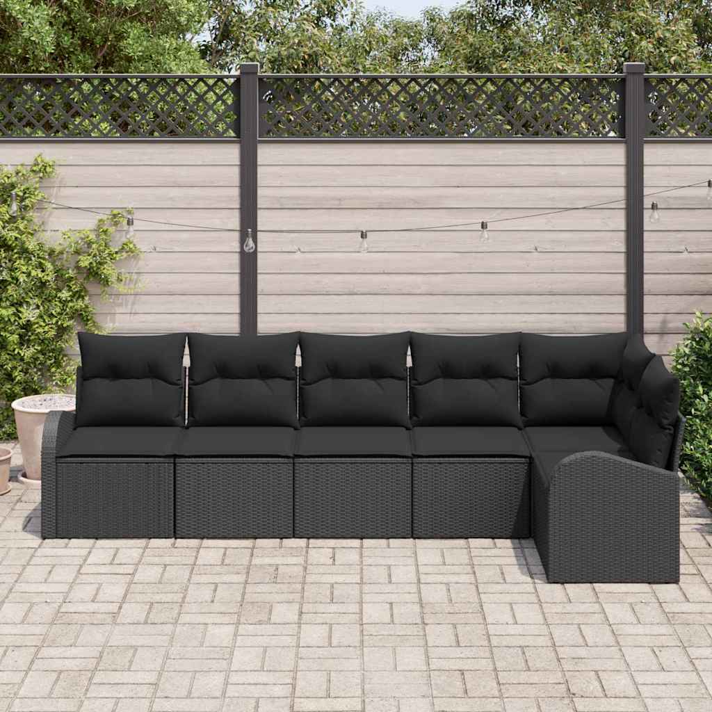 vidaXL 6-delige tuinsofa set met kussens, zwart poly rattan