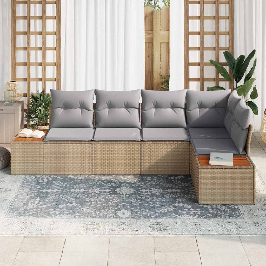vidaXL 5-delige ligbedset met kussens Beige Poly Rattan Acacia