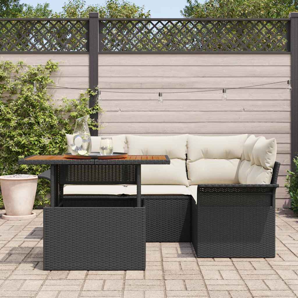 vidaXL 5-delige tuinbankset met zwarte polyester rattan kussens