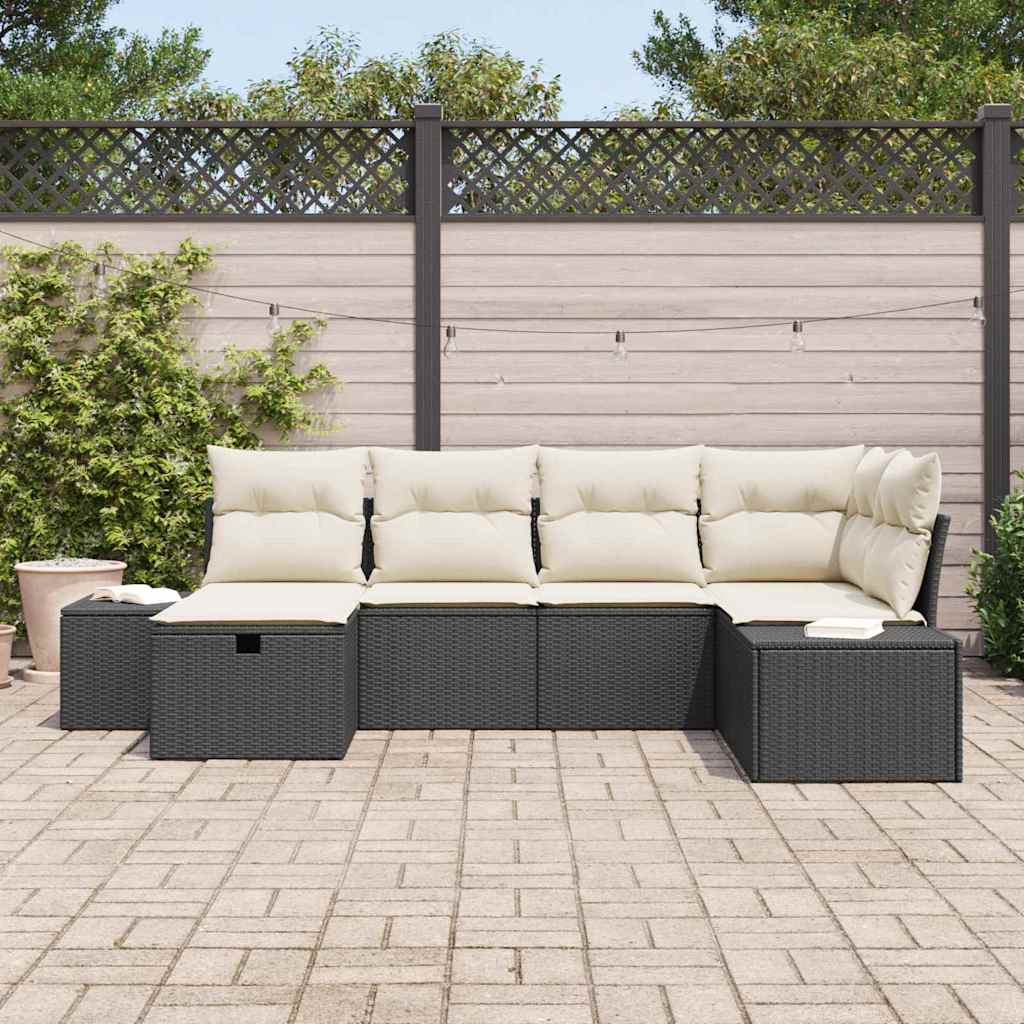 vidaXL 6-delige tuinset met kussens van zwarte poly rattan
