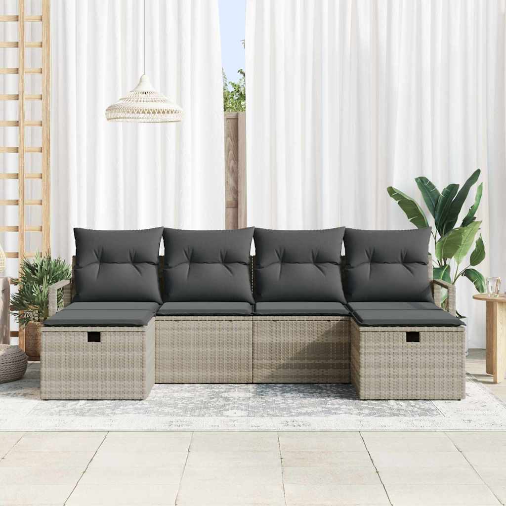 vidaXL 6-delige tuinsofa set met kussens in lichtgrijs poly rattan