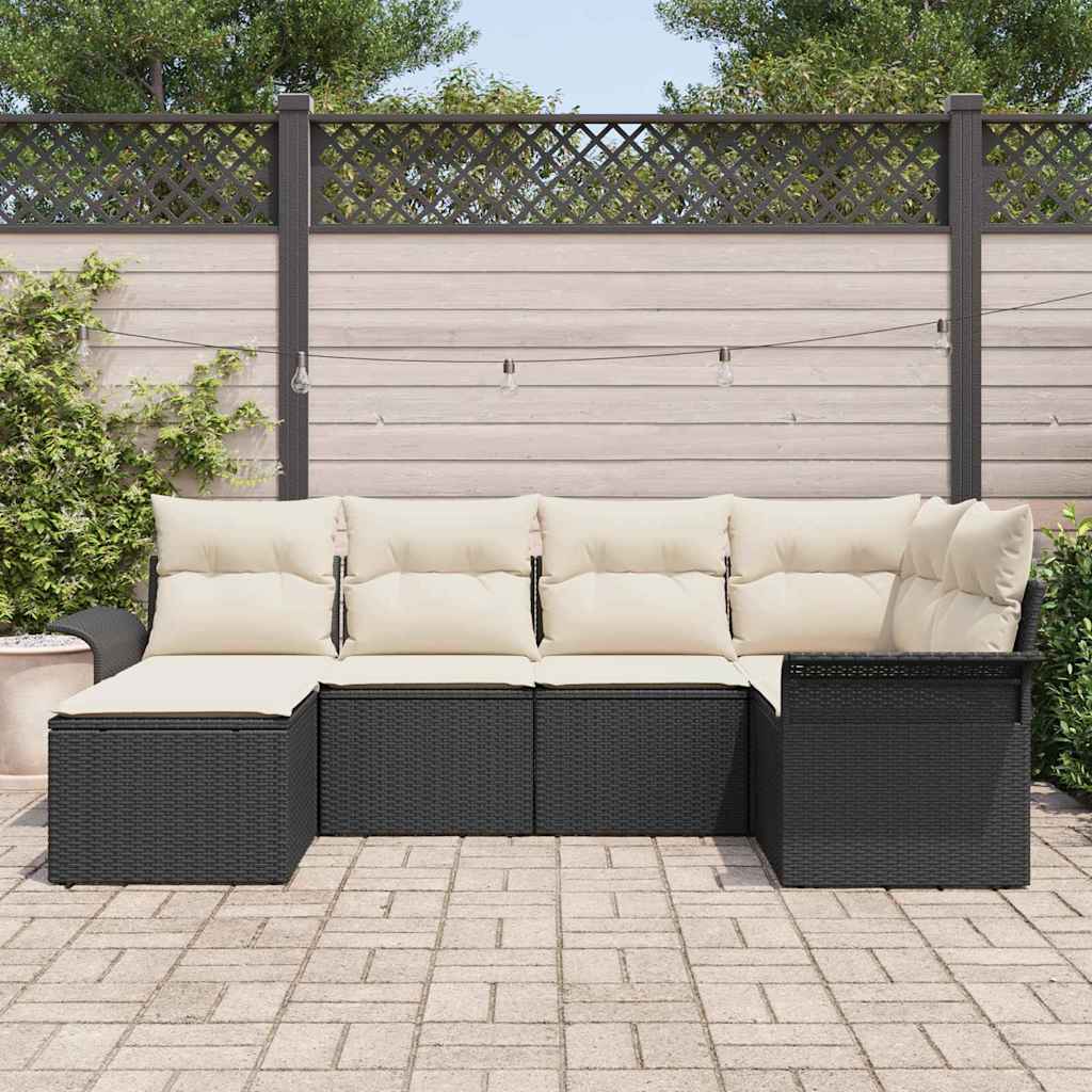 vidaXL 6-delige Tuinbankenset met kussens poly rattan zwart