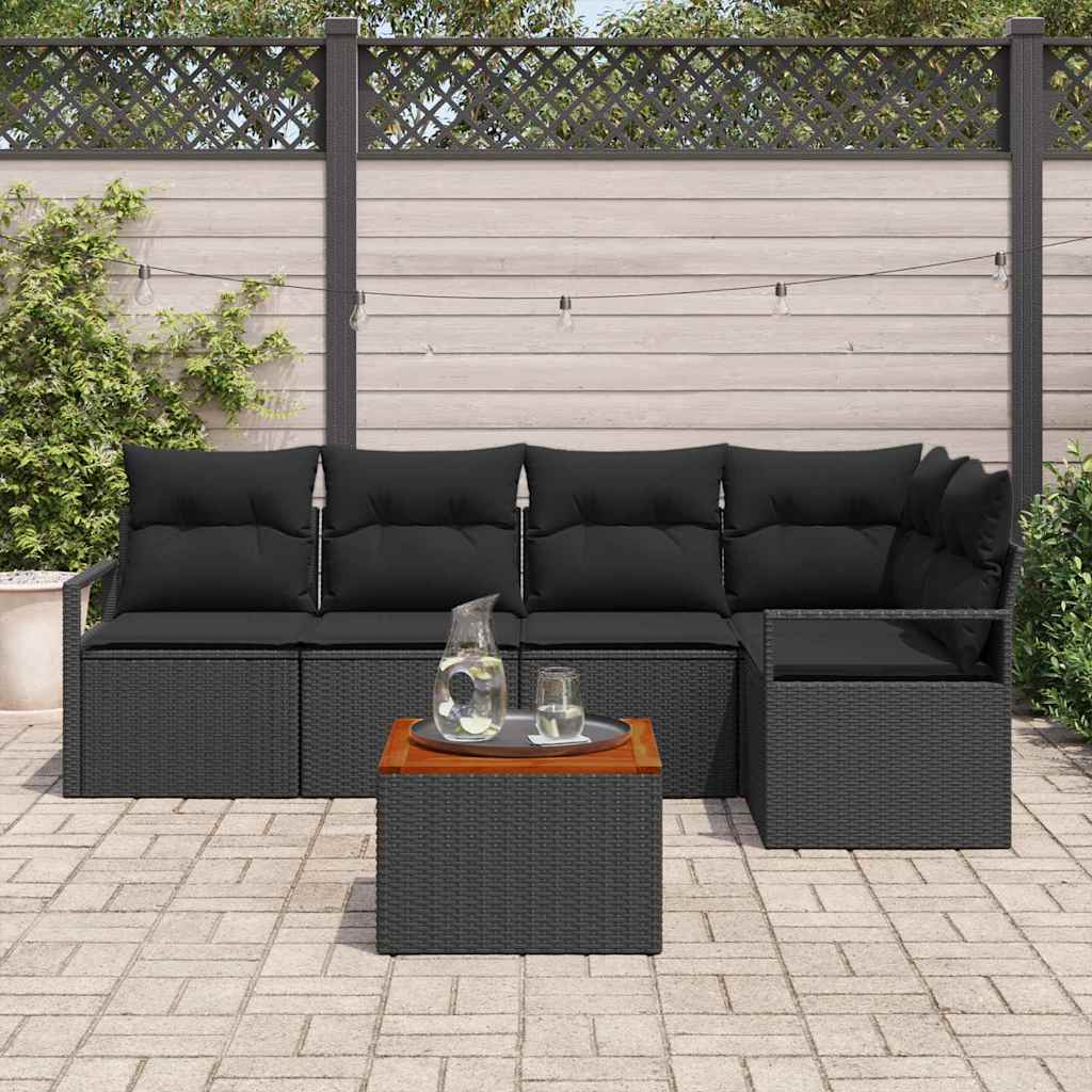 vidaXL 6-delige tuinset met kussens zwart poly rattan en acacia
