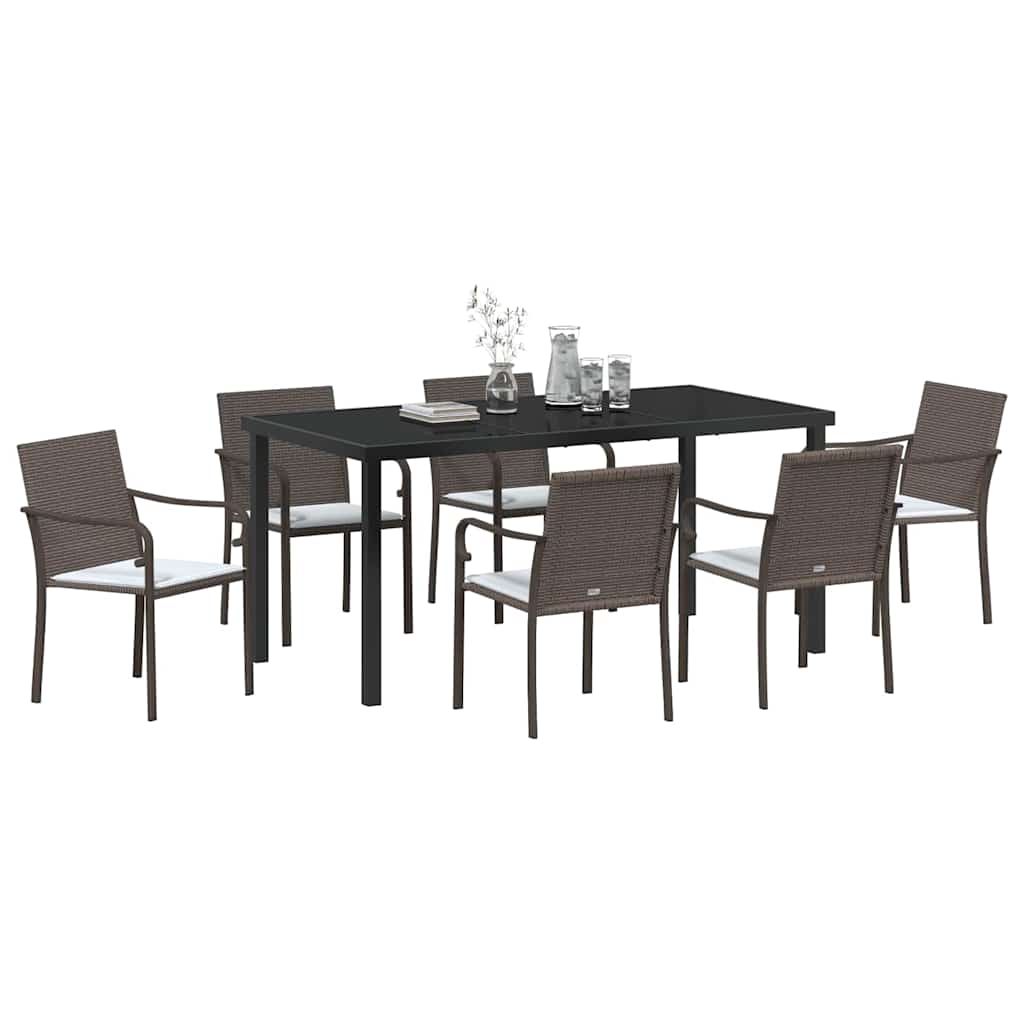 vidaXL 7-delige Tuin set met eettafel en kussens - Bruin poly rattan