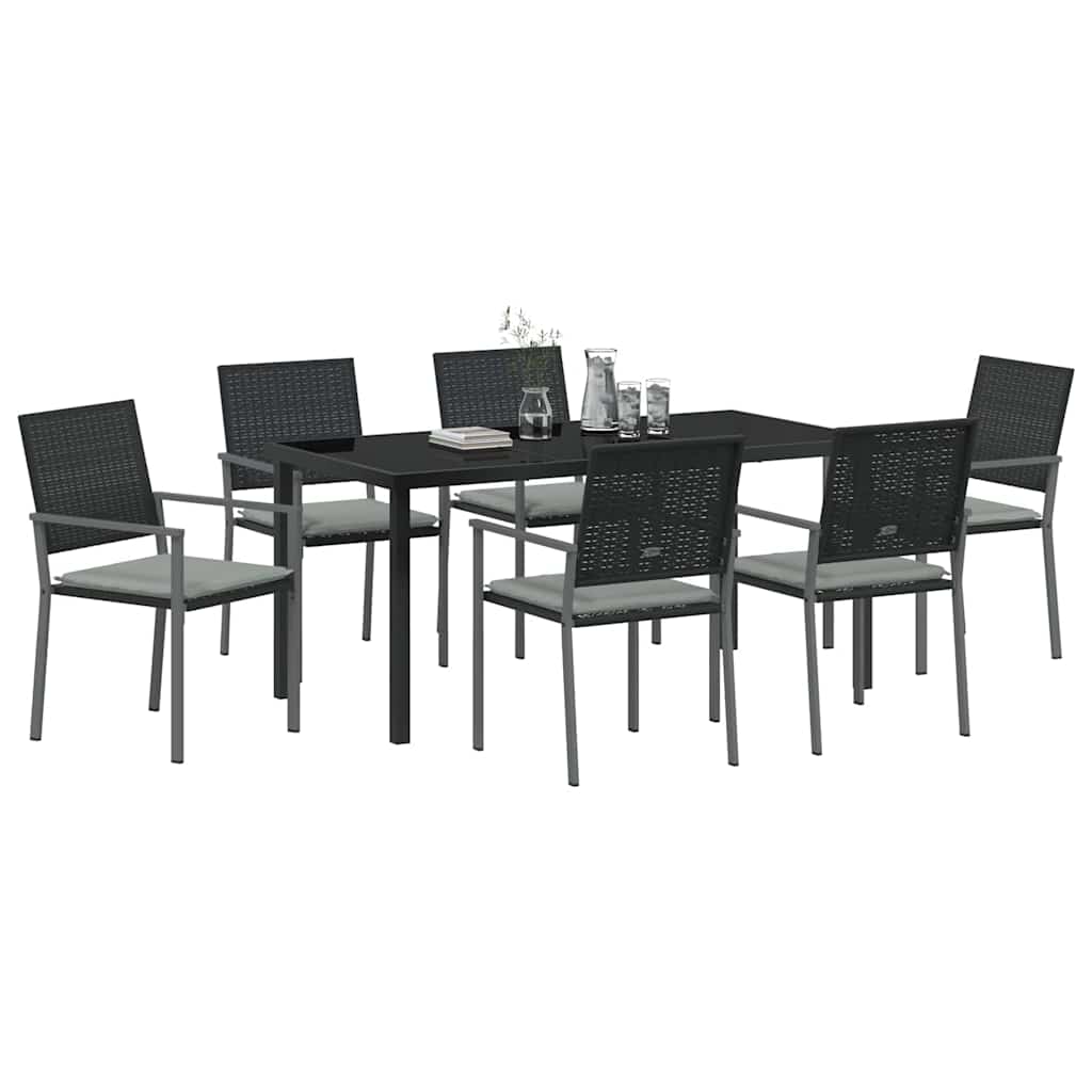 vidaXL 7-delige tuinset met kussens zwart poly rattan