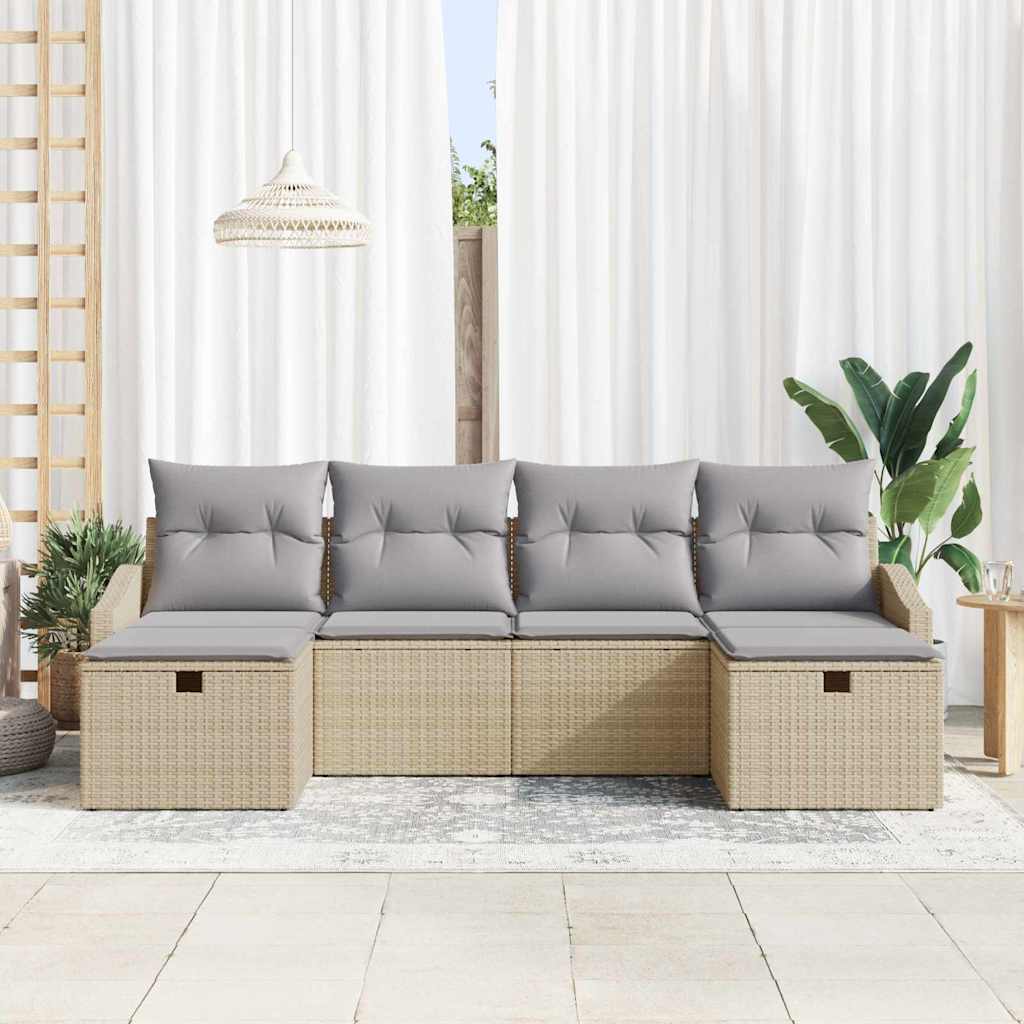vidaXL 6-delige tuinsofa set met kussens in beige poly rattan