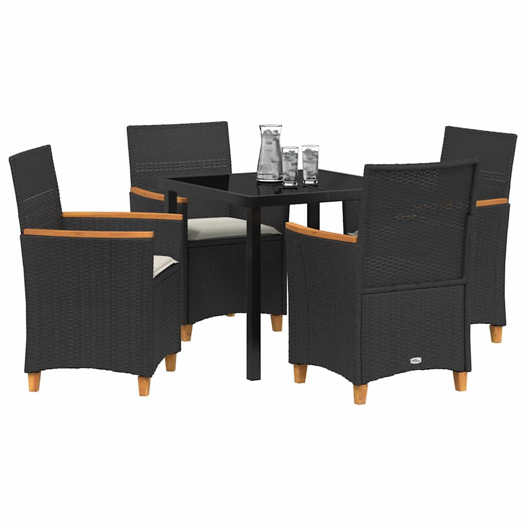 vidaXL 5-delige tuinset met eettafel en kussens - Zwart poly riet