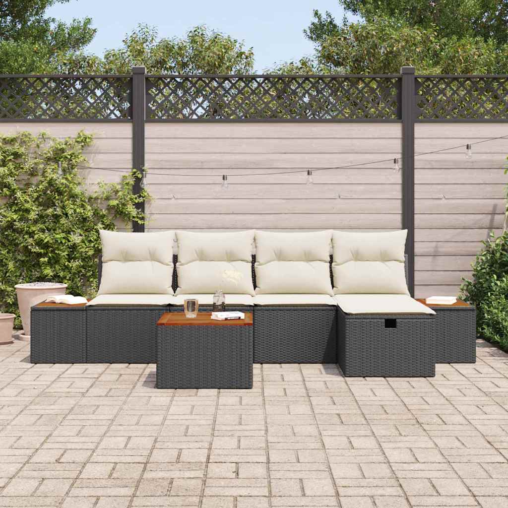 vidaXL 6-delige tuinsofa set met kussens, zwart poly rattan