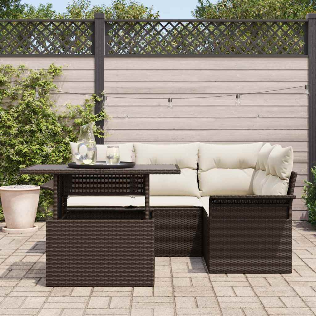 vidaXL 5 delige tuinset met kussens bruin poly rattan