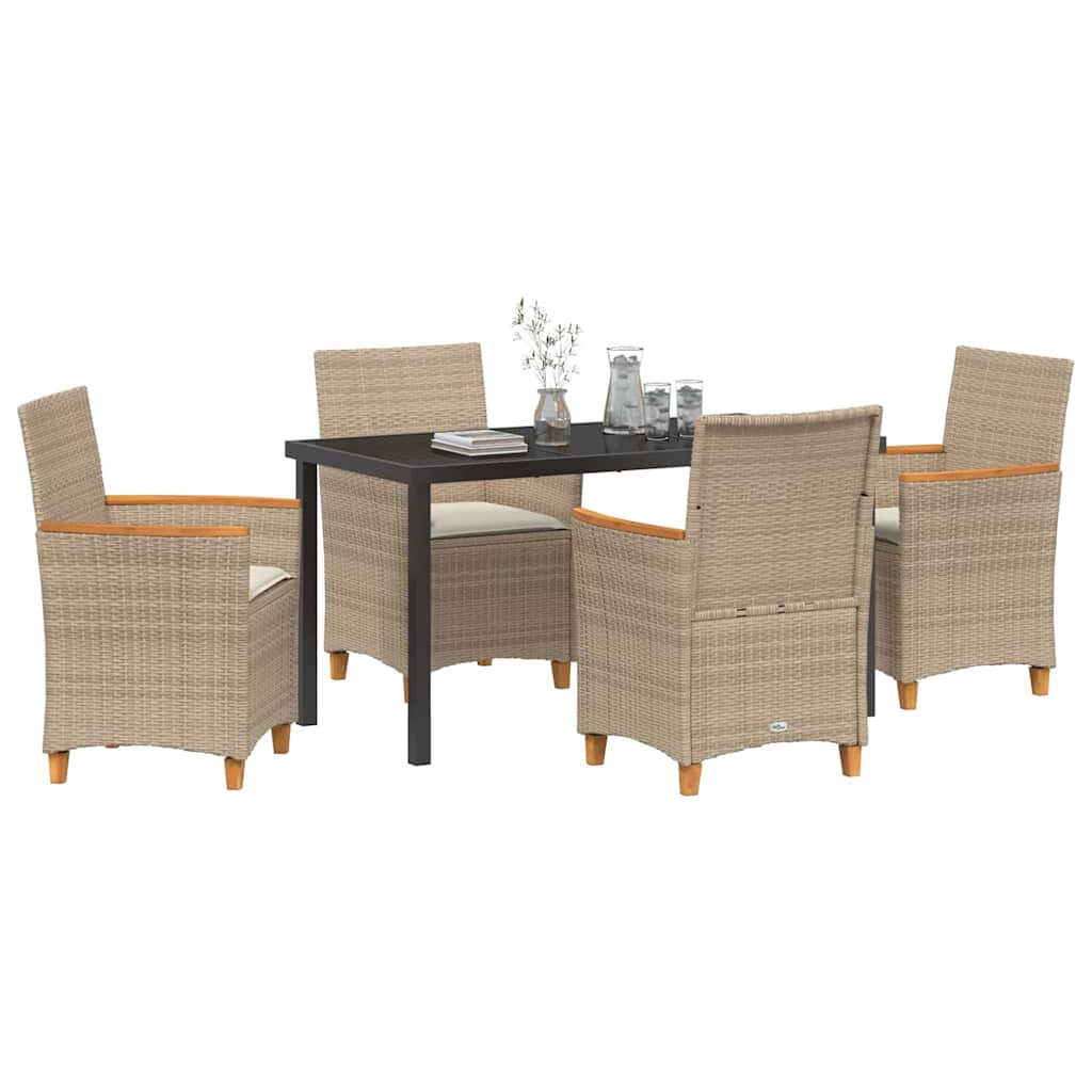 vidaXL 5-delige tuinset met kussens - Beige Poly Rattan