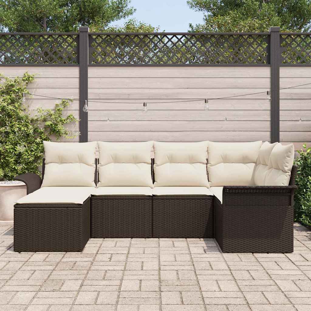 vidaXL 6-delige Tuinbankenset met kussens poly rattan bruin