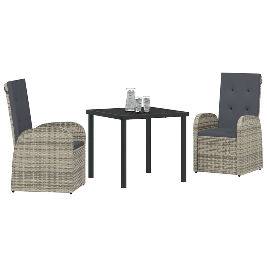 vidaXL Tuin Eetset met kussen 3 pcs Grijs 80 x 80 x 73 cm PE riet