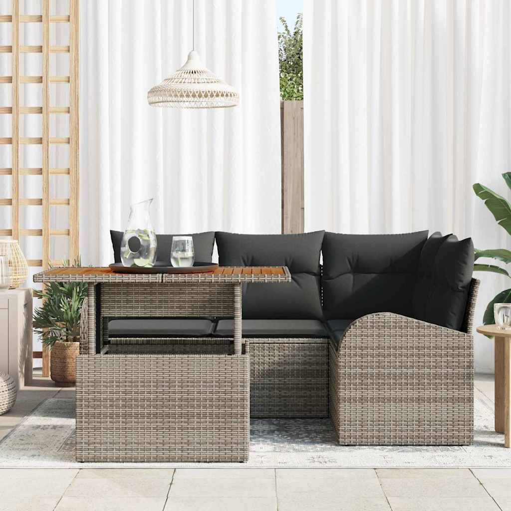 vidaXL 5-delige tuinsofa set met kussens in grijs poly rattan