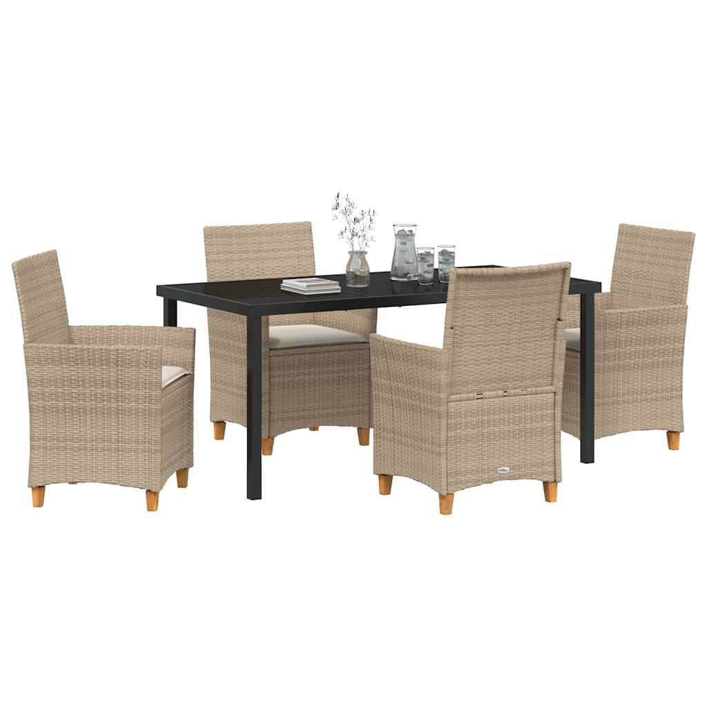 vidaXL 5-delige tuin eetset met kussens in beige poly rattan