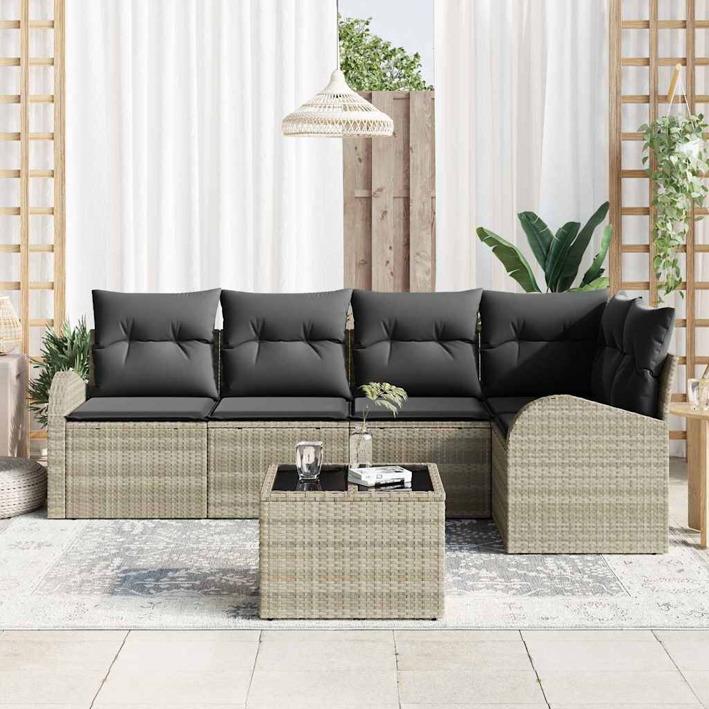 vidaXL 6-delige Tuinset met Kussens Grijs Poly Rattan