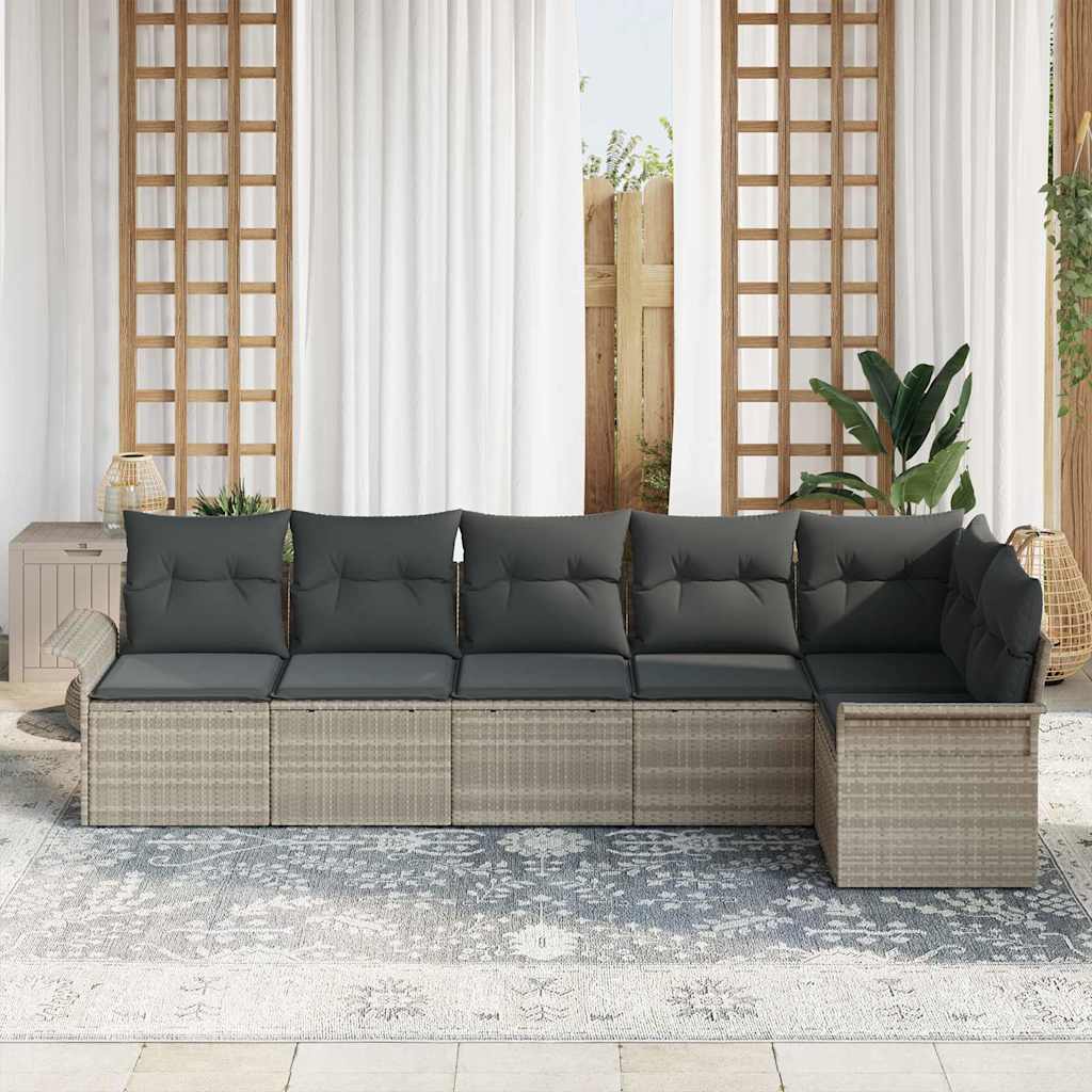 vidaXL 6-Delige Tuinbank Set met Kussens in Lichtgrijs Poly Rattan