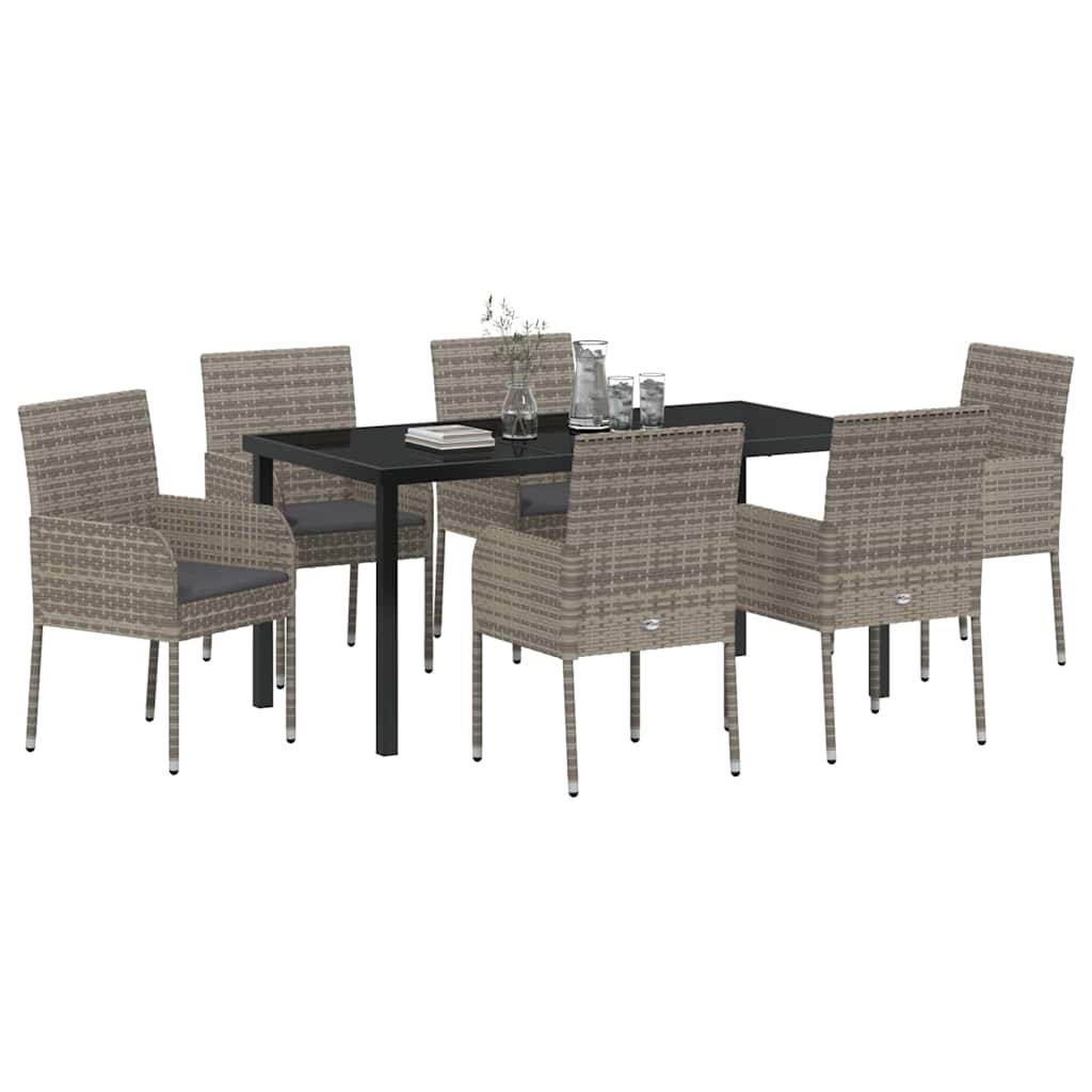 vidaXL 7-delige tuinset met kussens, grijs poly rattan.