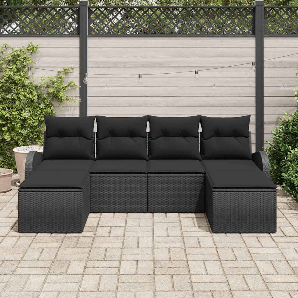 vidaXL 6-delige tuinset met kussens in zwart poly rattan