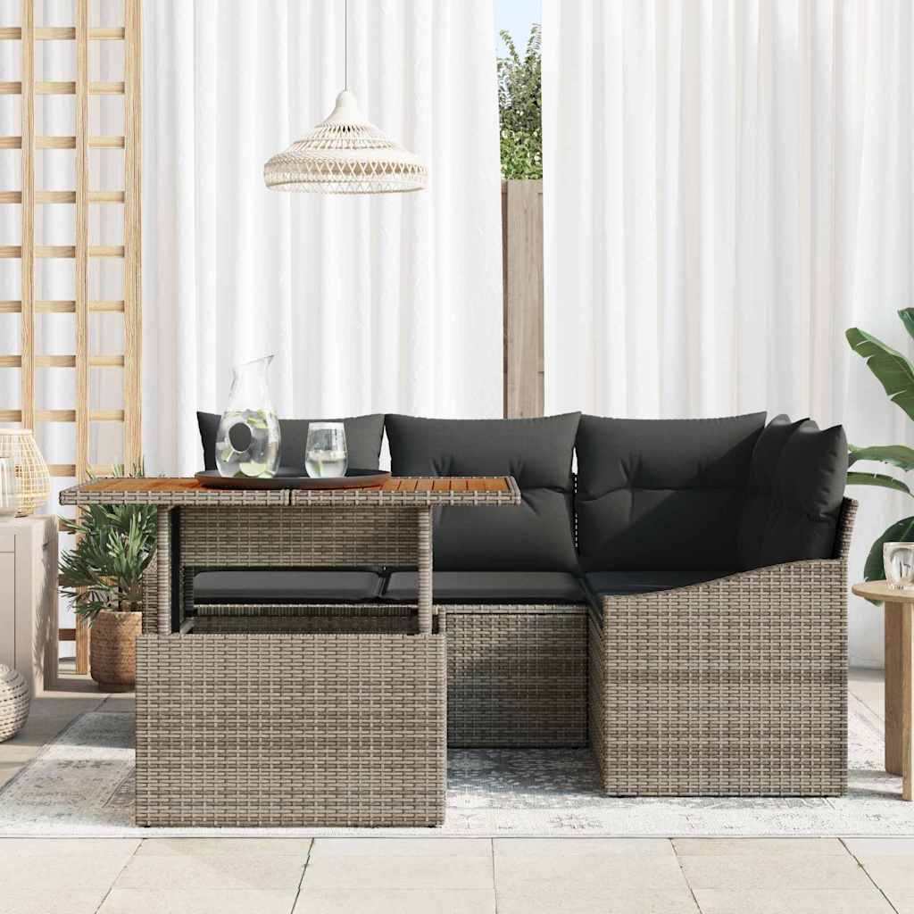 vidaXL 5-delige tuinsofa set met kussens in grijs poly rattan