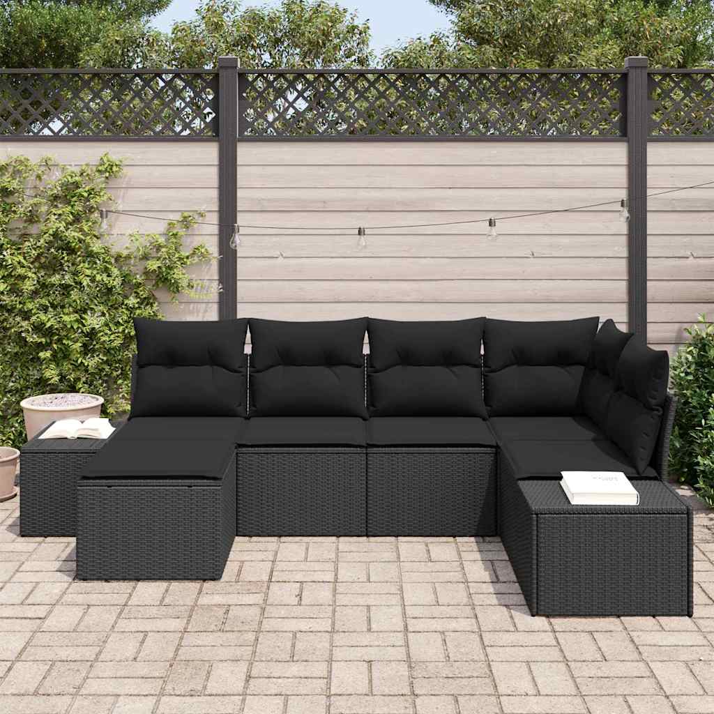 vidaXL 6-delige Tuinbankenset met kussens poly rattan zwart
