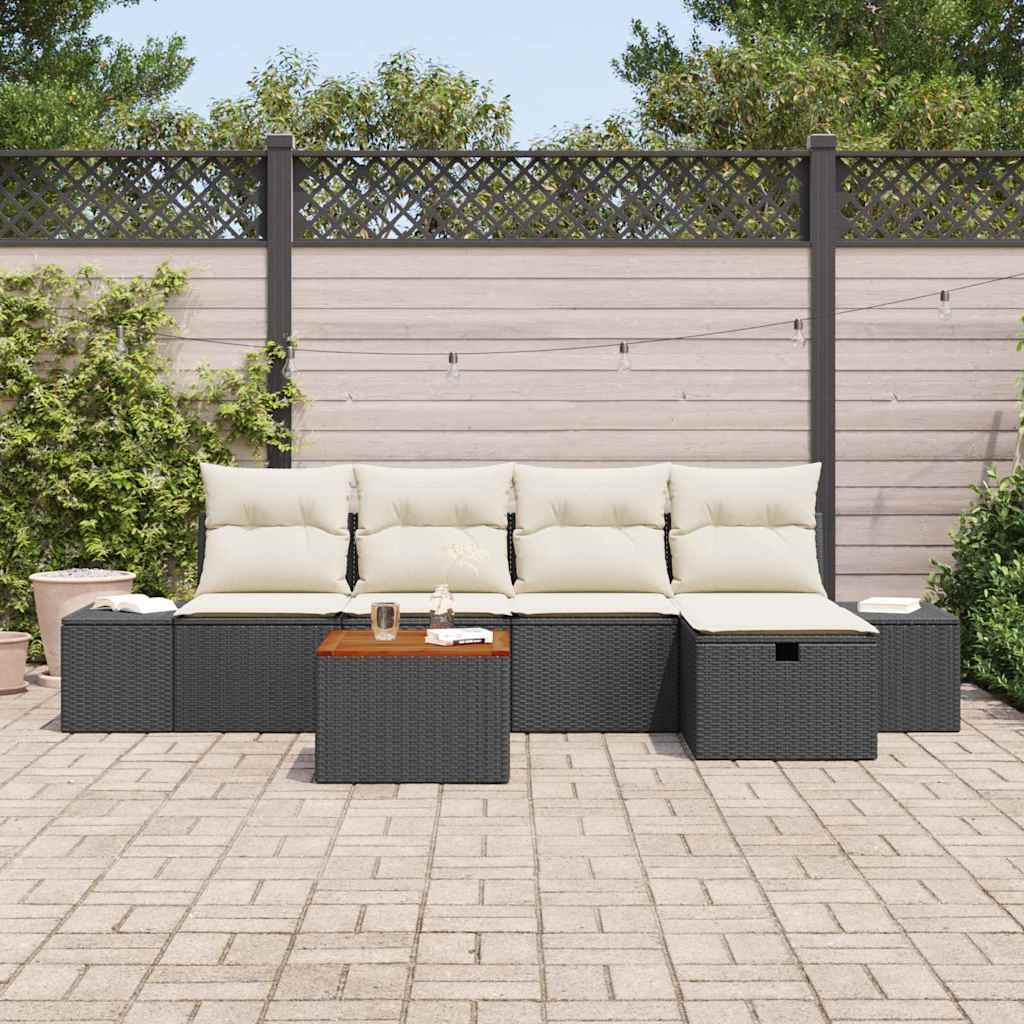 vidaXL 9-delige Tuinbankenset met kussens poly rattan zwart
