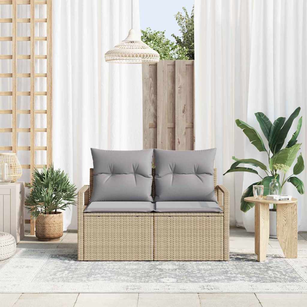 vidaXL Tuinbank 2-zits met kussens poly rattan beige