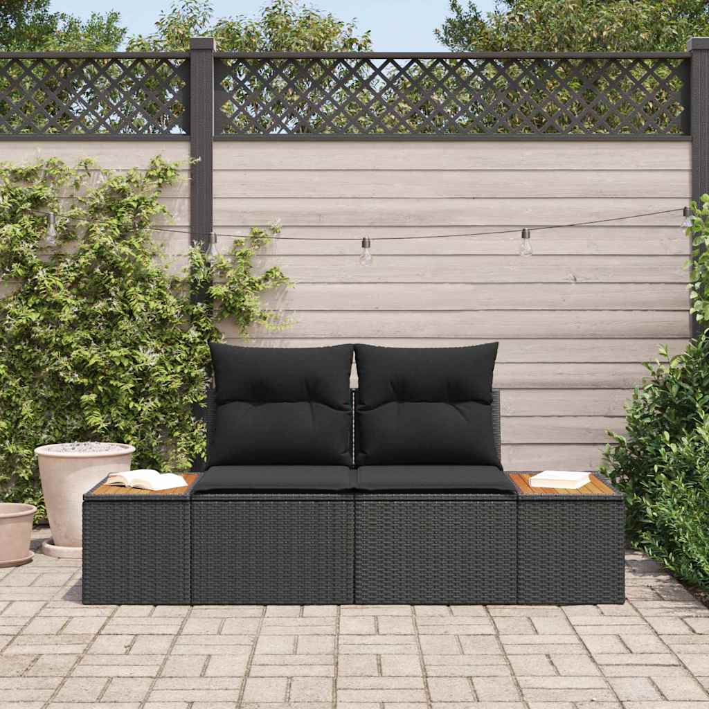vidaXL Tuinbank 2-zits met kussens poly rattan zwart