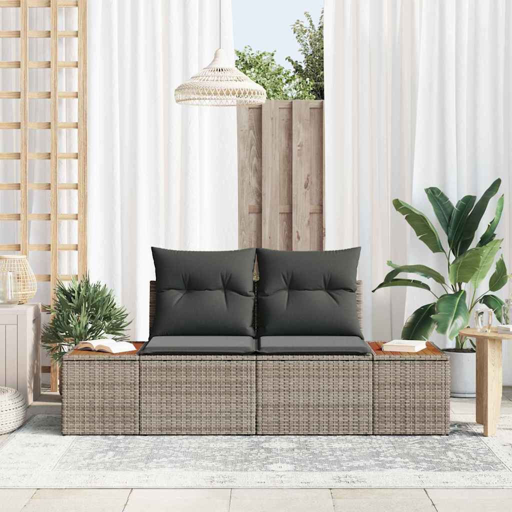 vidaXL Tuinbank 2-zits met kussens poly rattan grijs