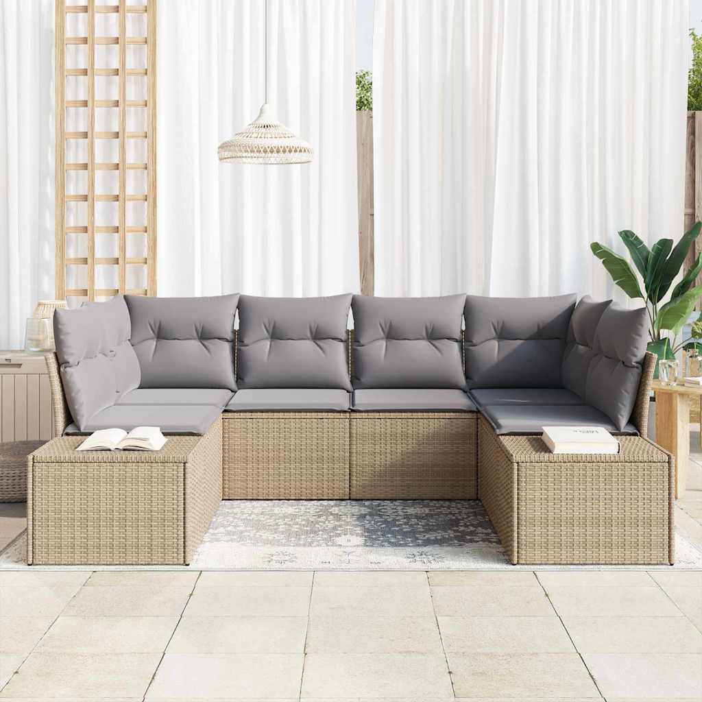 vidaXL 6-delige tuinset met kussens Beige Poly Rattan