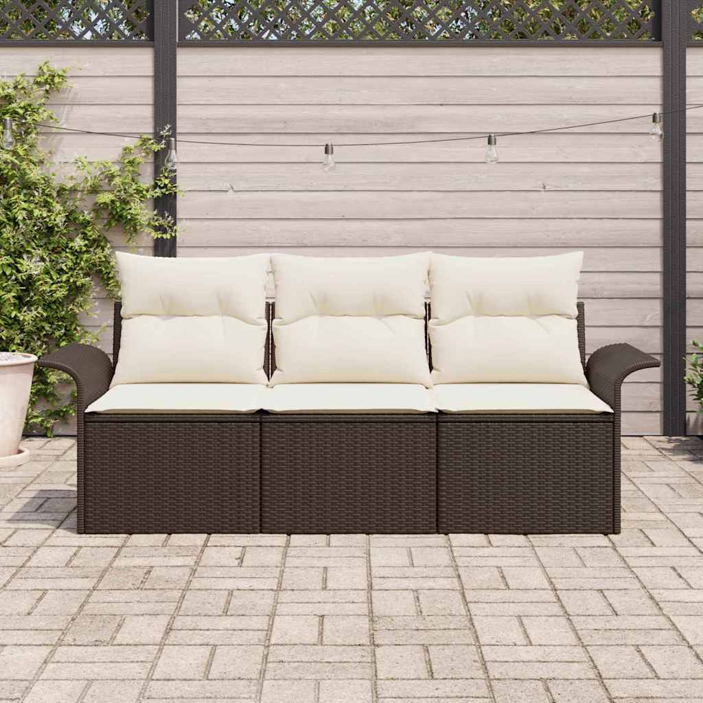 vidaXL 3-delige tuinsofa set met kussens - Bruin poly rattan