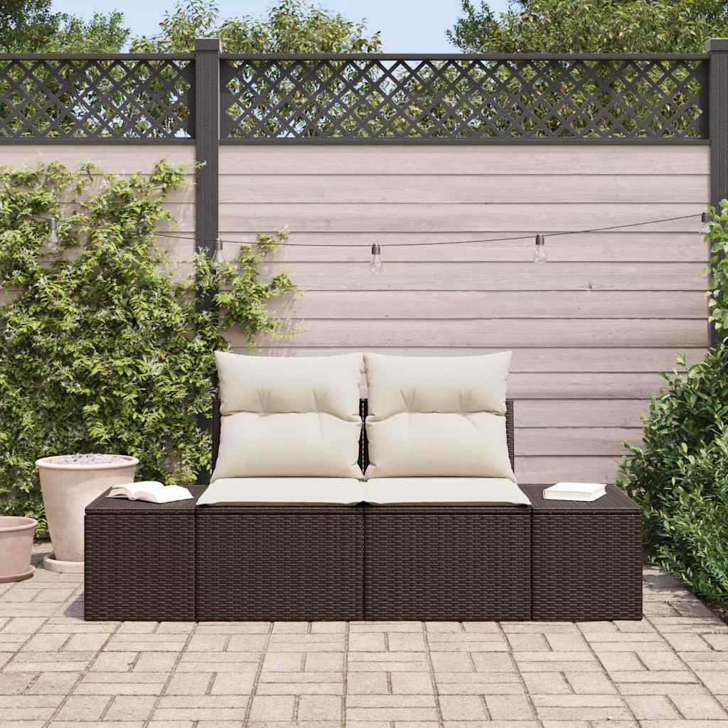 vidaXL Tuinbank 2-zits met opbergruimte en kussens poly rattan bruin