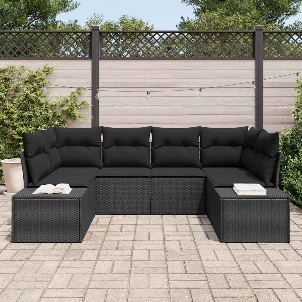 vidaXL 6-delige tuinbanken set met kussens zwart poly rattan