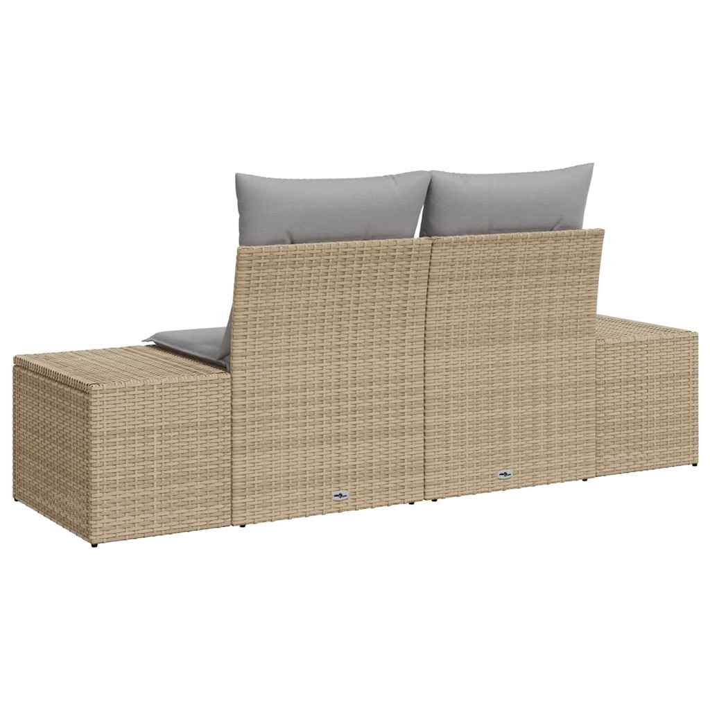 vidaXL Tuinbank 2-zits met opbergruimte en kussens poly rattan beige