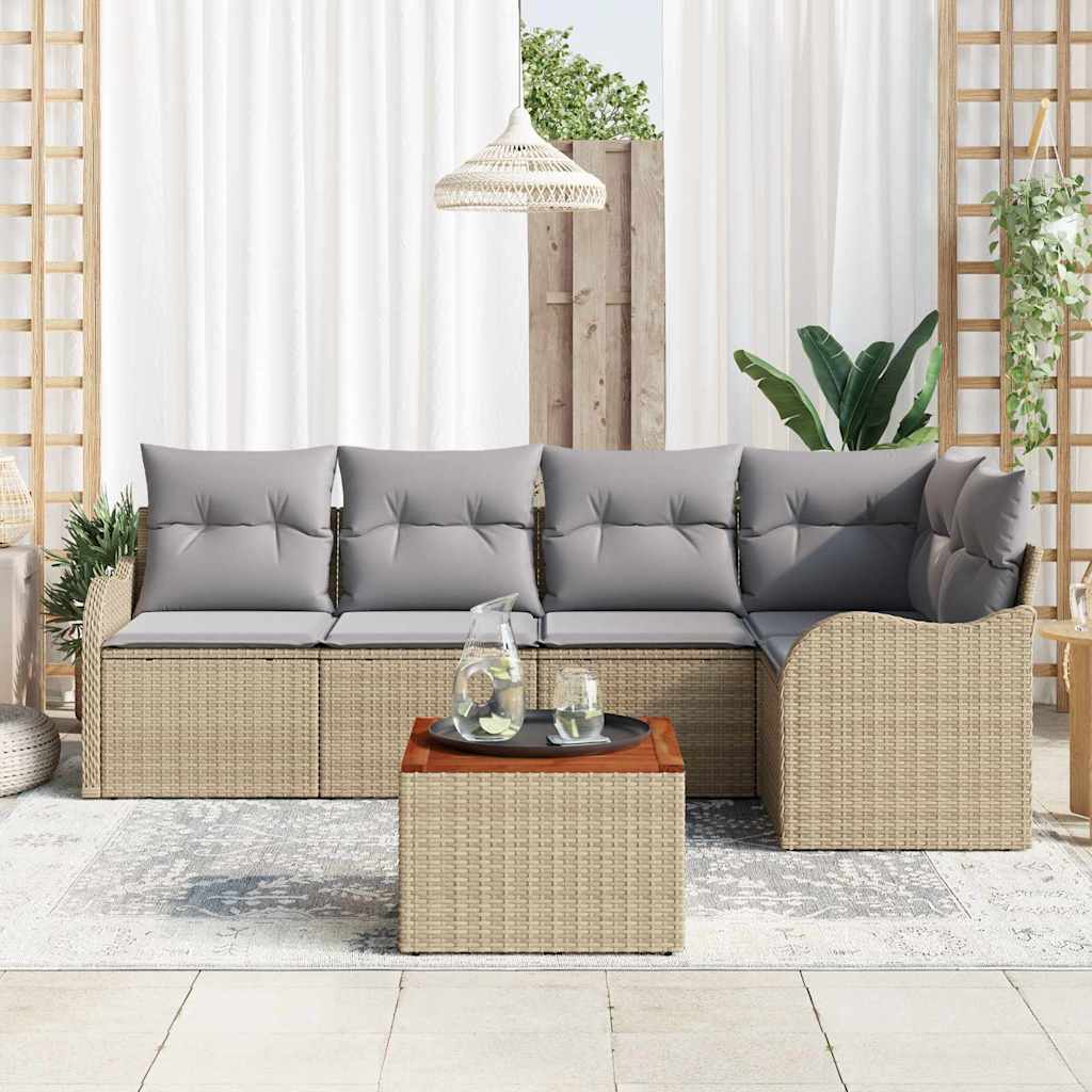 vidaXL Tuin Sofa Set 6 pcs Beige, lichtgrijs Groot Riet, polyester