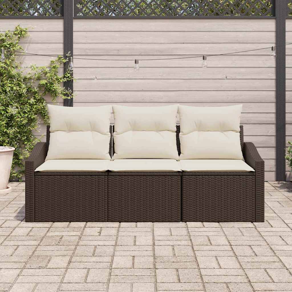 vidaXL 3-delige tuinset met kussens, bruin poly riet