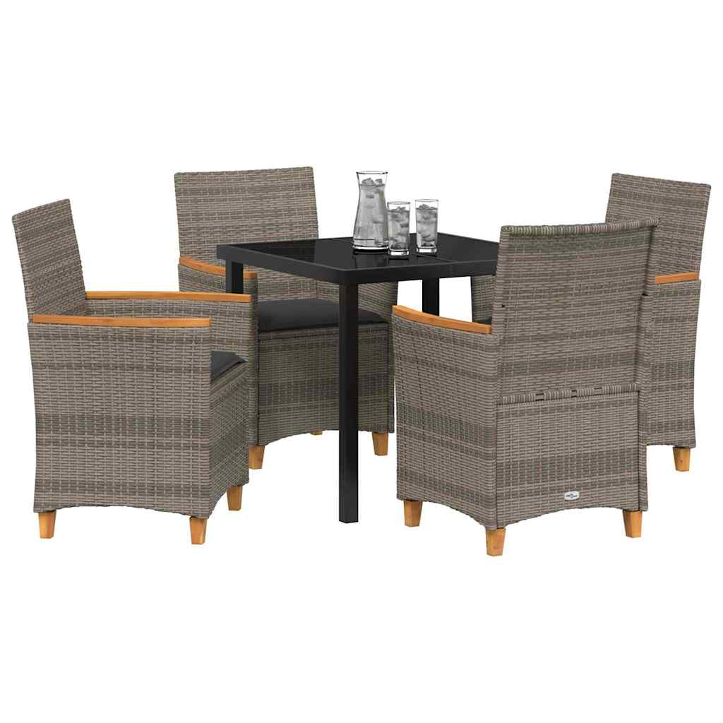 vidaXL 5-delige Tuinset met Kussens Grijs Poly Rattan