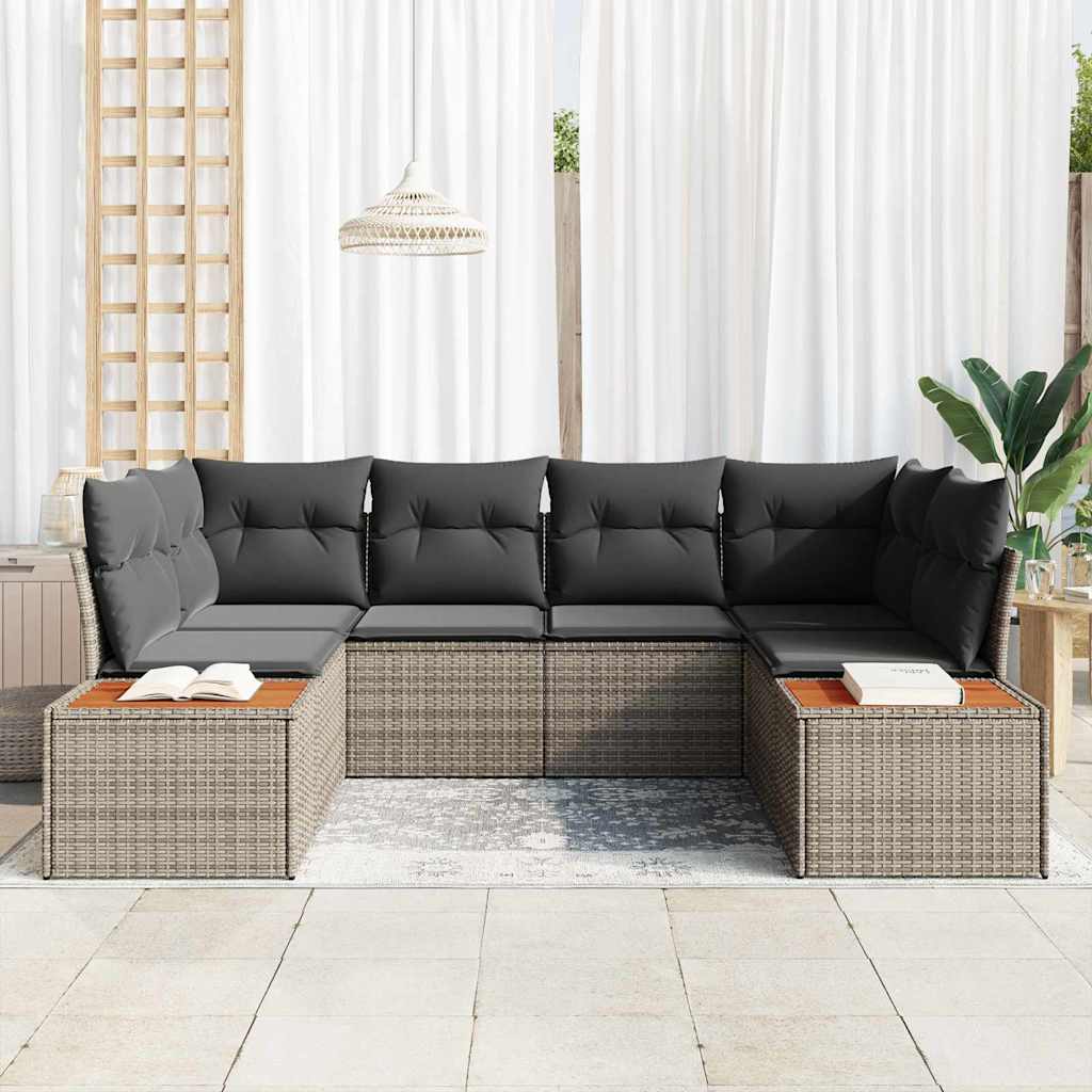 vidaXL 6-delige tuinset met kussens in grijs poly rattan en acacia
