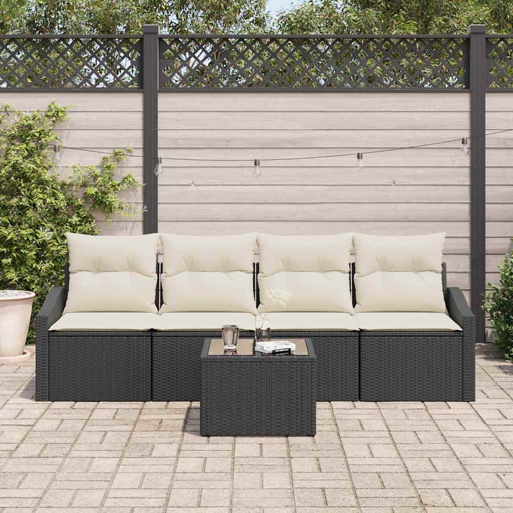 vidaXL 5-delige tuinset met kussens zwart poly rattan