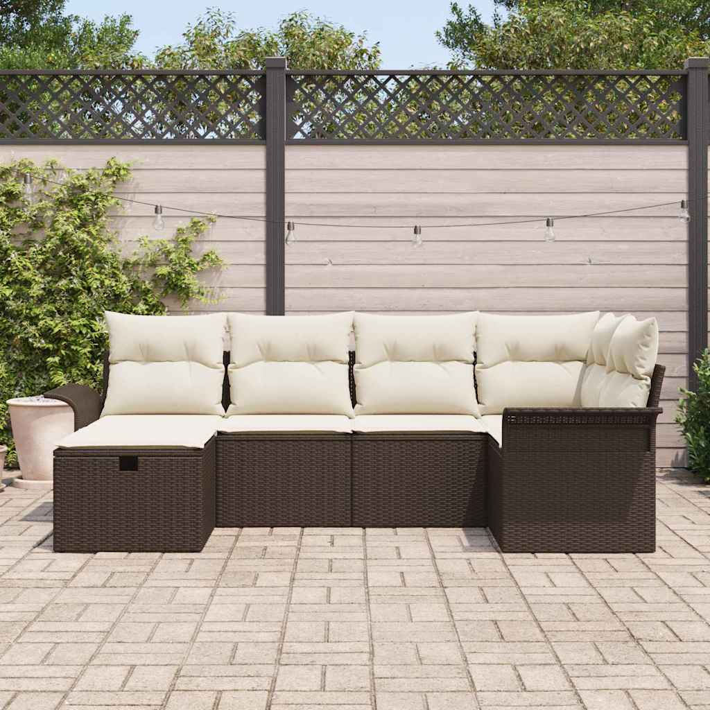 vidaXL 6-delige tuinsofa set met kussens in bruin poly rattan