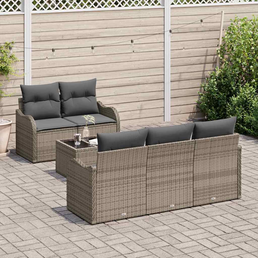 vidaXL 6-delige tuinsofa set met grijze poly rieten kussens