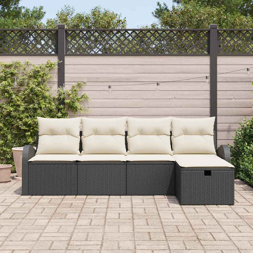 vidaXL 5-delige Tuinbankenset met kussens poly rattan zwart