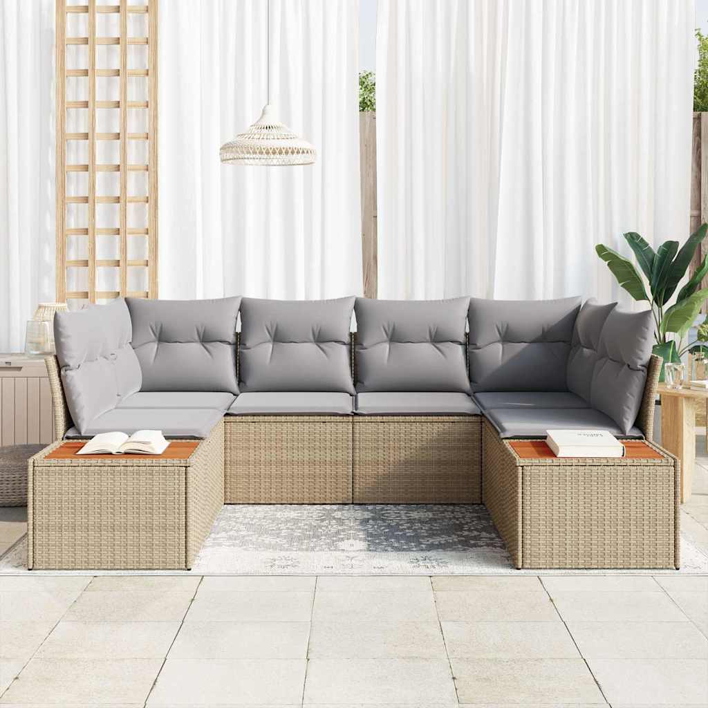 vidaXL 6-delige tuinset met kussens - Beige poly rattan en acacia