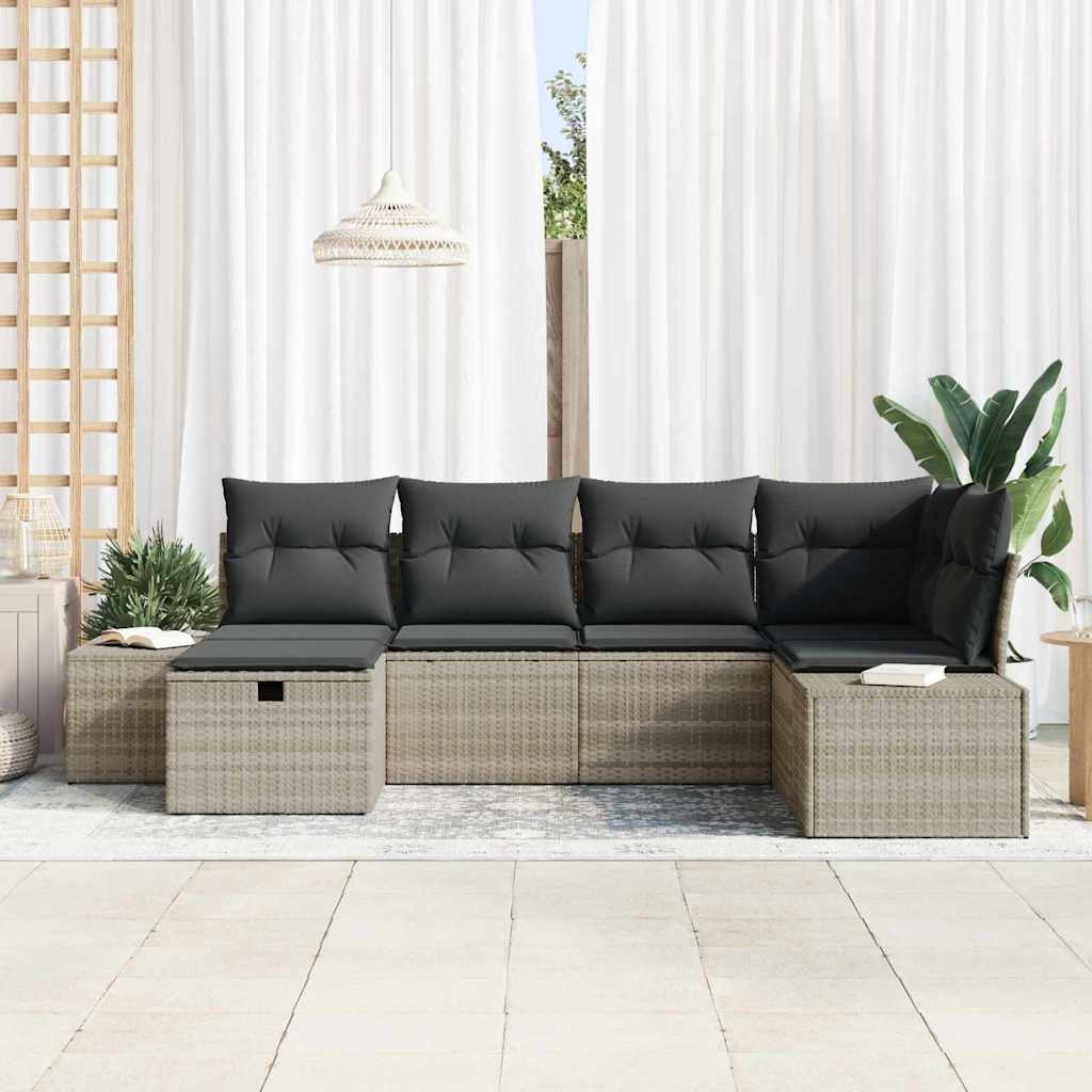 vidaXL 6-delige tuinsofa set met kussens lichtgrijs van poly rattan