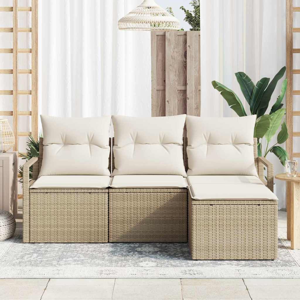 vidaXL 4-delige tuinsofa set met beige kussens van poly riet