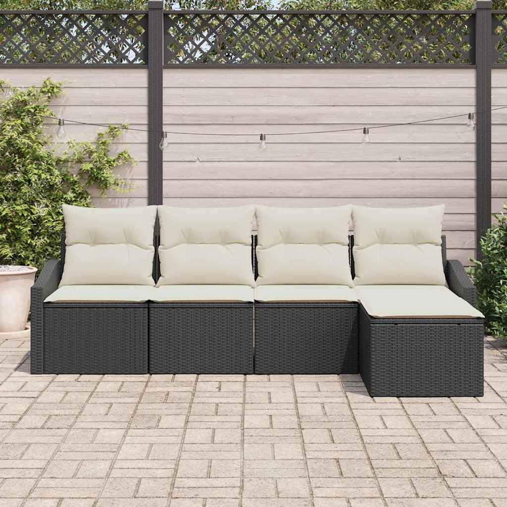 vidaXL 5 Delige Tuinset Met Kussens In Zwart Poly Rattan